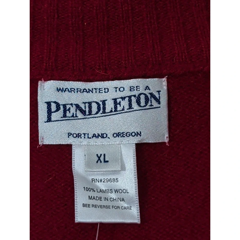 Pendleton Lambs Wool Full Zip Sweater Vest Womens XL Red Cable Knit Fall Winter